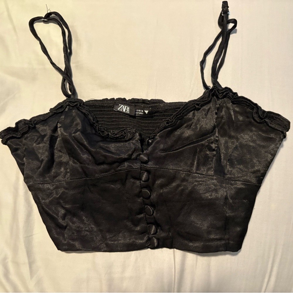 Zara black satin crop top